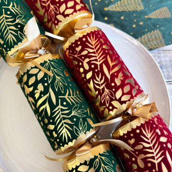 Elegant Green And Red Christmas Crackers Set Of Six, 6 of 6