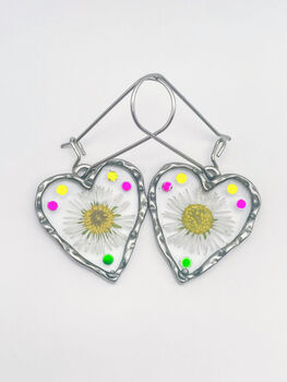 Heart Earrings With Daisies And Colourful Crystals In Gold Or Silver, 7 of 12