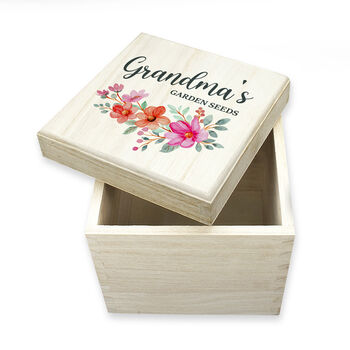 Personalised Gardener's Floral Garland Wooden Seed Box, 2 of 3