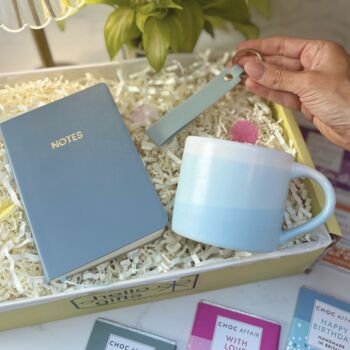 Stylish Gift Box For Her – Ombre Mug, Notebook And Keyring Set In Green, Pink Or Blue, 3 of 12