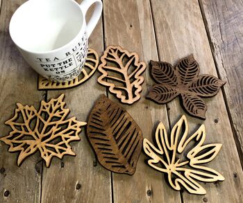 Wooden Leaves Coaster Set, 3 of 6