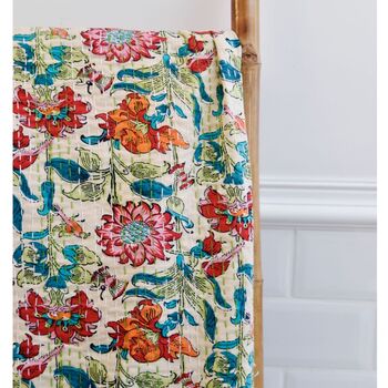 Floral Garden Print Kantha Throw, 3 of 6