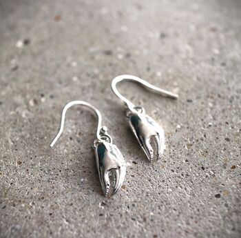 Sterling Silver Crab Claw Drop Earrings, 2 of 3
