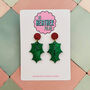 Holly Leaf Glitter Resin Christmas Earrings, thumbnail 1 of 4