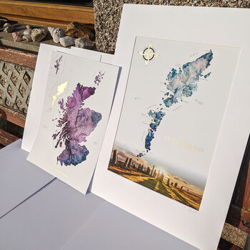 Scotland Watercolour Map With Outer Hebrides In Gold, 6 of 6