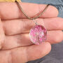 Rose Pink Leather Dandelion Pendant Necklace Gift, thumbnail 1 of 6