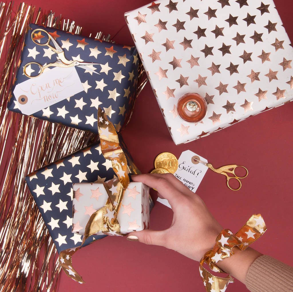 luxury foil star christmas wrapping paper by thelittleboysroom