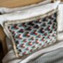 Modern, Oblong, Velvet, Ikat, Cushion With Silk Tassels Brown, Blue, Cream Herringbone Pattern Design, thumbnail 5 of 10