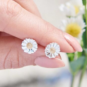 Daisy Silver And Solid Gold Studs, 4 of 6