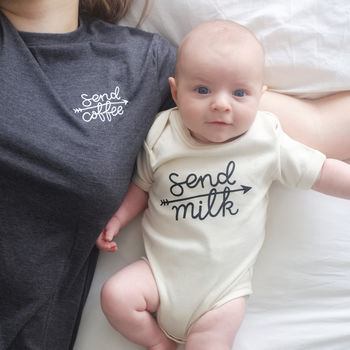 Mum And Baby 'Send Coffee' And 'Send Milk' T Shirt Set, 2 of 10