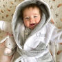Personalised White And Grey Baby Dressing Gown, thumbnail 1 of 10