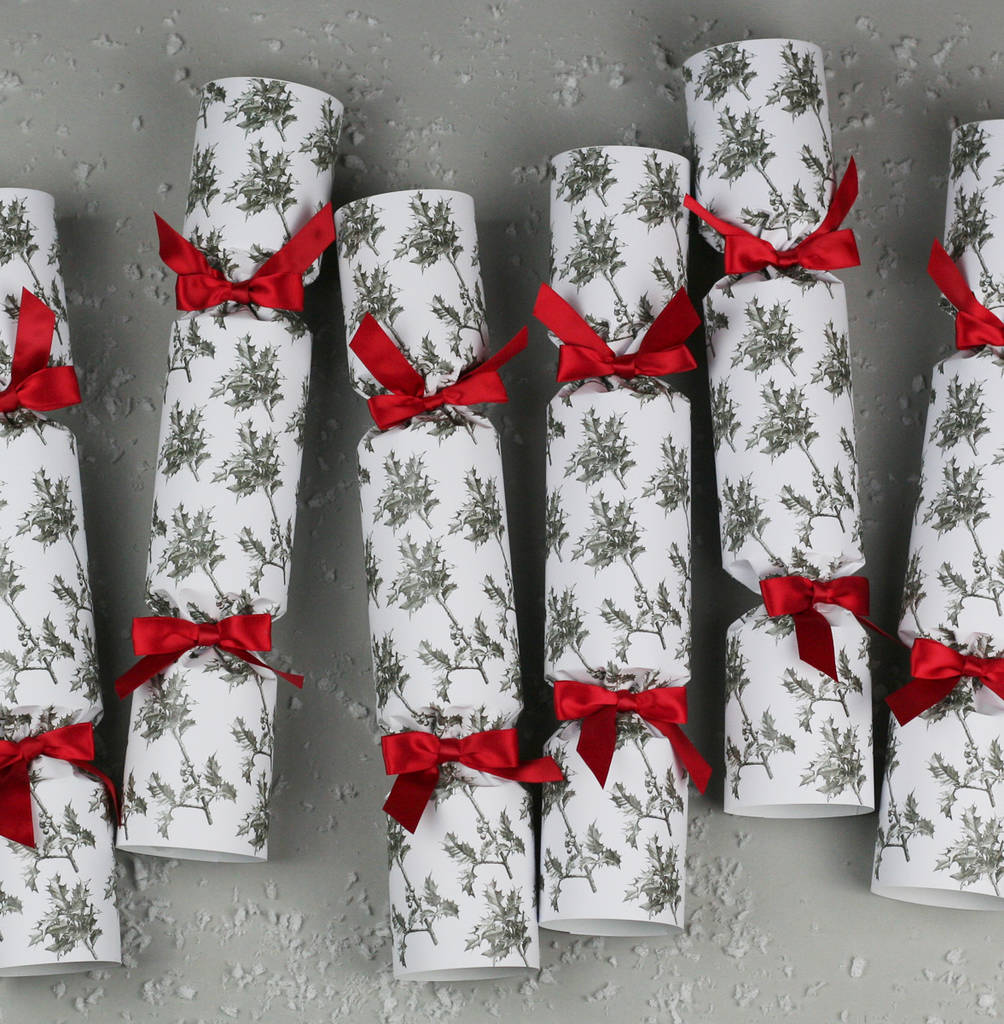 Six Luxury Holly Christmas Crackers, 1 of 2