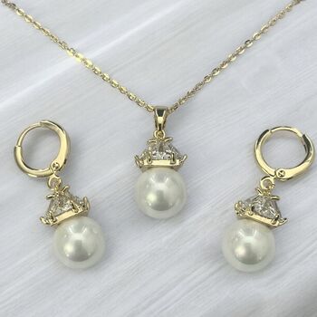 Shell Pearl And Crystal Zircon Necklace And Earrings Set, 6 of 6