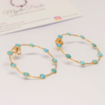 Turquoise Gold Hoop Earrings, 6 of 7
