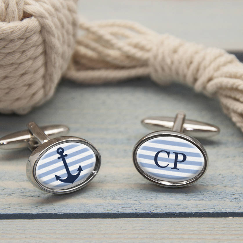 personalised nautical anchor cufflinks by thelittleboysroom