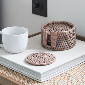 Marbury Taupe Round Rattan Coasters Set Of Six, 2 of 4