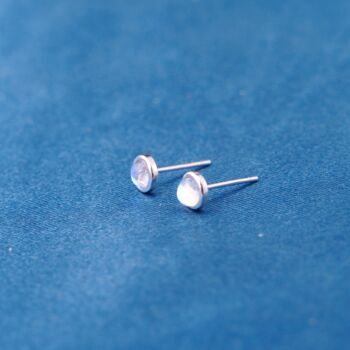 Silver Moonstone Stud Earrings, Small Minimalistic Studs, 4 of 7