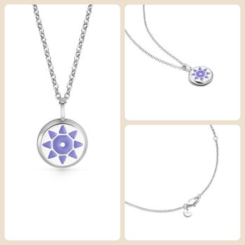 Purple Solis Blue Violet Glowing Pendant Necklace With Uv Keyring Torch, 10 of 12
