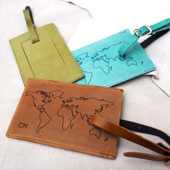Personalised Leather Luggage Tag With World Map, 2 of 7