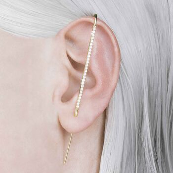 White Topaz Sterling Silver Minimalist Pin Ear Cuff, 3 of 6