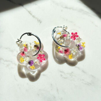 Botanical Flower Huggie Hoop Earrings, 5 of 5