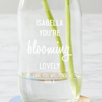 Personalised 'Blooming Lovely' Milk Bottle Vase, 2 of 2