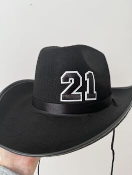 Personalised Black Cowboy Hat With Initials Or Numbers, 4 of 4