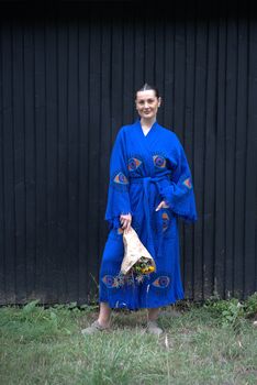 Long Organic Cotton Robe: Emerald Blue Eye, 4 of 6