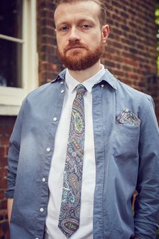 Mens Lilac And Aqua Paisley Print Pocket Square, 2 of 6