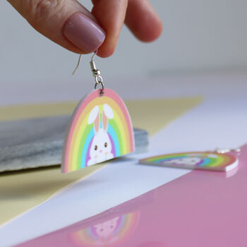 Easter Pastel Rainbow Bunny Earrings, 2 of 10