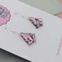 Pink Tinsel / Pink And Blue Christmas Tree Earrings Small And Large, thumbnail 6 of 10