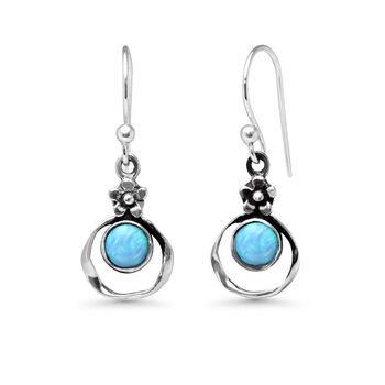 Sterling Silver Flower Blue Fire Opal Earrings, 3 of 5