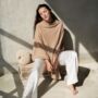 Camel Beige 100% Cashmere Button Poncho Gift Boxed, thumbnail 2 of 10