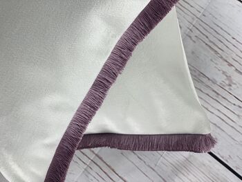 Velvet Optic White With Lilac Pink Fringe Cushion, 2 of 10