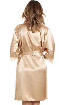 British Made Gold Bridal Short Satin Dressing Gown With Lace Detail Ladies Size Eight To 28 UK, 4 of 4