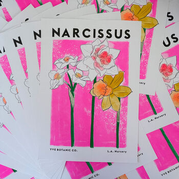 Narcisuss Floral Fluoro Pink Risograph Print, 2 of 4