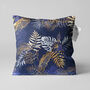 Dark Blue Tropical Leaf Themed Soft Cushion Cover, thumbnail 1 of 7