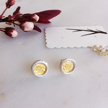 Silver And Gold Round Stud Earrings, 3 of 4