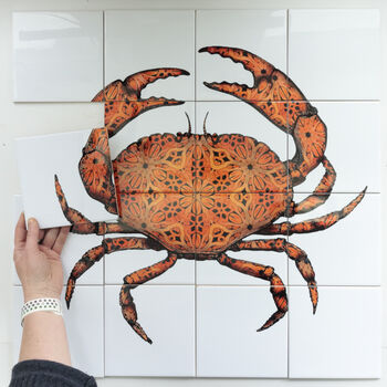 Crab Tile Mural Handprinted Ceramic Tile Set, 12 of 12