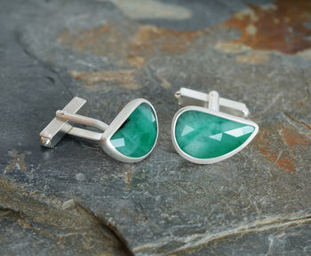 9ct Natural Emerald Cufflinks In Solid Sterling Silver, 2 of 2