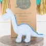 Blue Diplodocus Dinosaur Rattle + Personalised Gift Bag, thumbnail 2 of 4