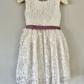 3D Floral Lace White Flower Girl Child Dress And Sash, 11 of 12