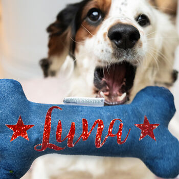 Personalised Christmas Star Denim Dog Bone, 3 of 4