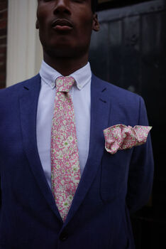 Mens Soft Pink Floral Print Slim Tie, 6 of 12