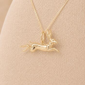 Personalised Gold Plated Sterling Silver Leaping Hare Necklace, 2 of 7