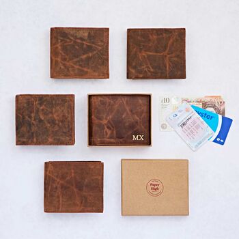 Personalised Brown Distressed Buffalo Leather Billfold Wallet, 4 of 4