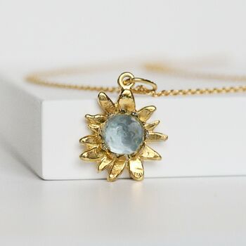 9ct Gold Sunflower Necklace With Blue Topaz, 4 of 7
