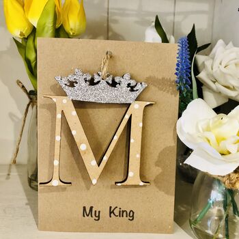 Personalised Valentines Wooden Letter Card King Crown, 2 of 6