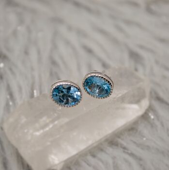 Blue Topaz Silver Stud Earrings, 8 of 12