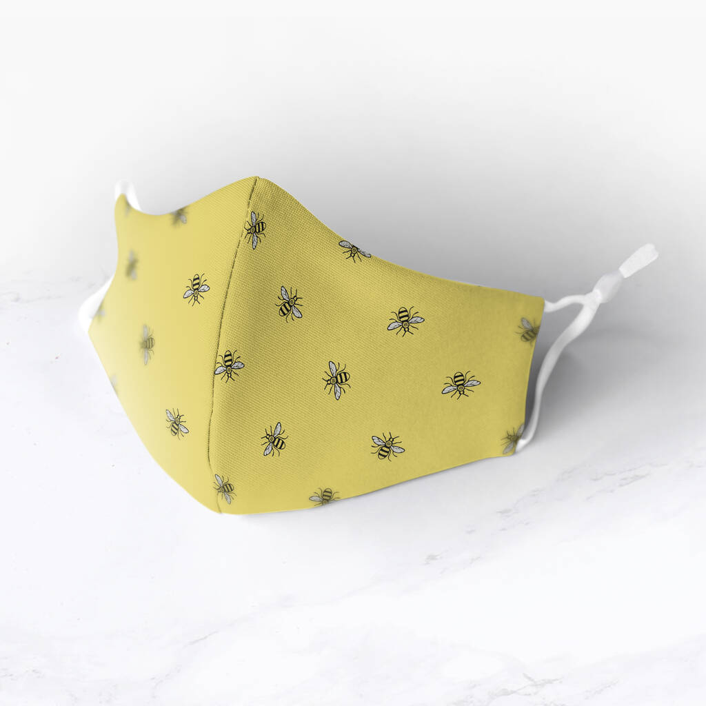 Bee Print In Yellow Washable Antimicrobial Face Mask, 1 of 2